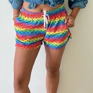 Evolve Rainbow Pride Board Swim Shorts with lining / Unisex / Size Medium